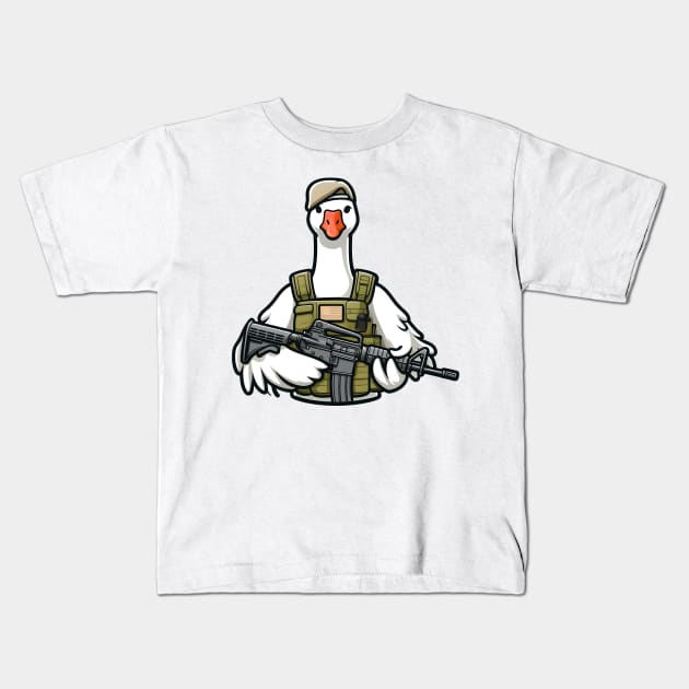 Tactical Goose Kids T-Shirt by Rawlifegraphic